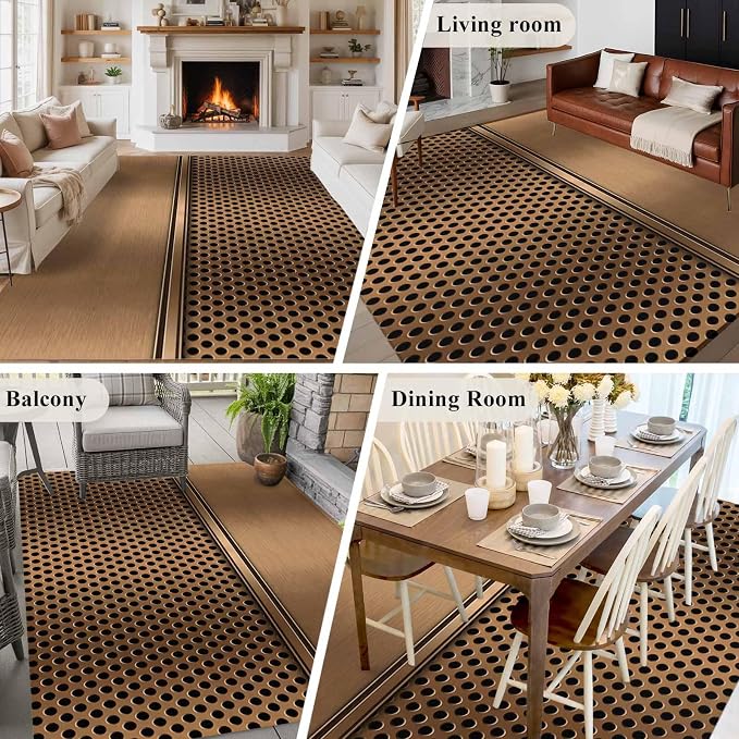 8 x 10 Ft Large Area Rug for Living Room, Brown Metal Hole Indoor Accent Rugs for Bedroom, Modern Copper Net Eye Hole Pattern Decorative Modern Carpet Washable Low Pile Non Slip Rug for Dining Room