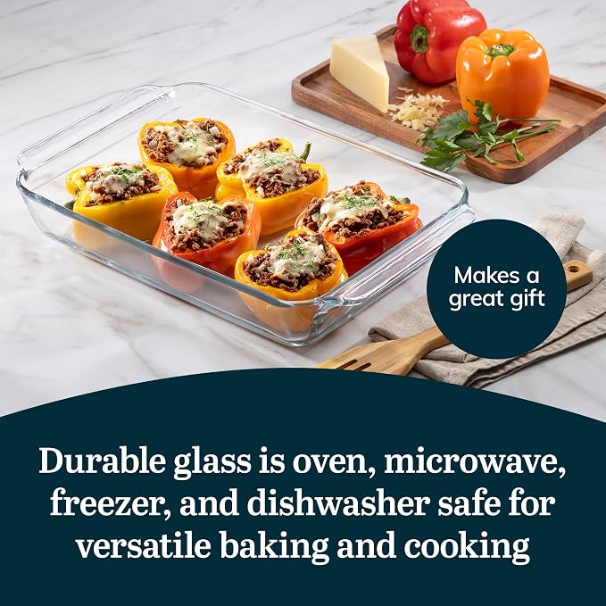 Libbey Baker’s Premium 5 Piece Glass Baking Dish Set, Stackable Casserole Dish with Lid Set, Baking Glassware for Casseroles, Lasagna, Brownies