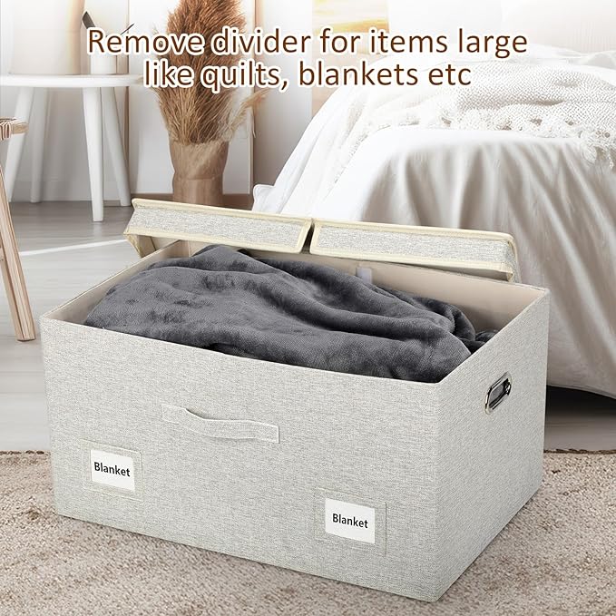 Graciadeco 75 Quarts Extra Large Decorative Storage Bins with Lids, 3 Packs Beige Collapsible Storage Bins with Lids, Stackable Storage Bins Decorative Box Storage With Lid Extra Large