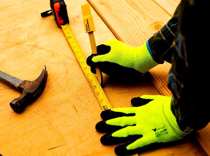 G & F 1516 12 Pairs Pack Premium High Visibility Low Emissions Green Work and Gardening Gloves for Men and Women, MicroFoam Textured Coated Palm and Fingers, Size Large, Green