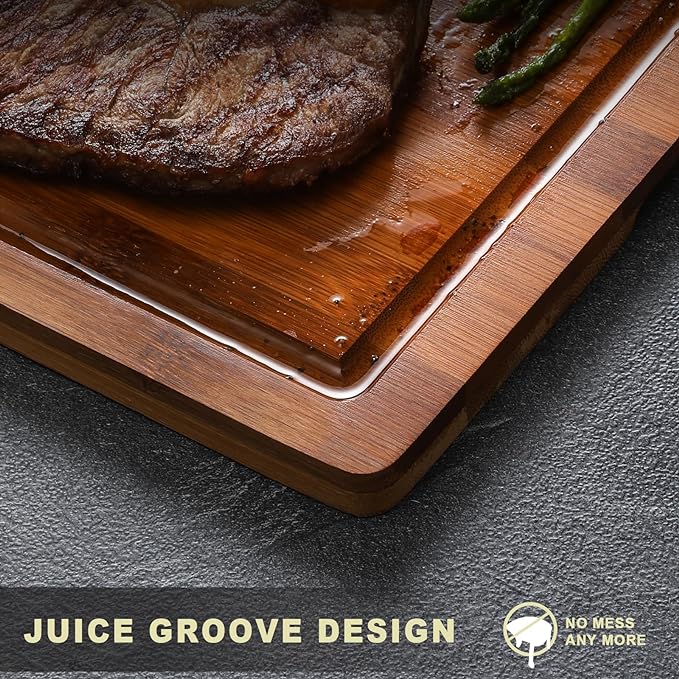 Hiware Wood Cutting Boards for Kitchen, Heavy Duty Bamboo Cutting Board with Juice Groove, Bamboo Chopping Board Set for Meat, Vegetables - 18" x 12"