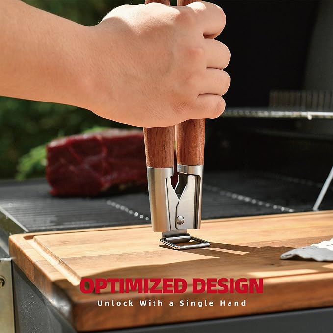 GRILAZ Heavy-Duty Rose Wooden BBQ Grilling Tools Set. Extra Thick Stainless Steel Multi-Function Spatula, Fork & Tongs | Essential Accessories for Barbecue & Grill. Ideal Gift for Father…