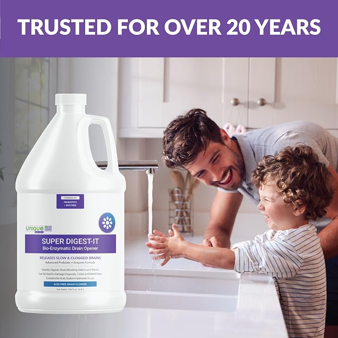 Unique Super Digest-It Bio-Enzymatic Acid-Free Drain Opener and Clog Remover for Household Use (128 fl oz)