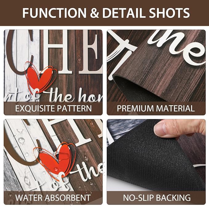 Kitchen Rugs Set 3 Piece, Non Slip Kitchen Mats for Floor, Soft Fabric with Rubber Backing, Farmhouse Anti Fatigue Runners Carpet for Home Kitchen Laundry Room Hallway Rustic Dark Brown & Grey