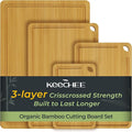 Keechee Natural Bamboo Cutting Board Set of 4, Wood Chopping Block Set | Deep juice grooves, built-in handles, four piece set for meat cutting, veggie prep and serving