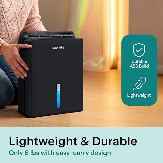 SereneLife 91 OZ Dehumidifier For Home | Covers 1200 SQ FT For Basements, Bedrooms, Bathrooms & Offices | Includes Removable Natural Dehumidifier For Closet | Set Timer, Sleep Mode & Humidity | Black