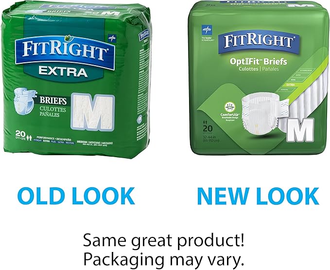 FitRight Adult Incontinence Briefs with Tabs, Moderate Absorbency, Medium, 32" to 42", 20 Count