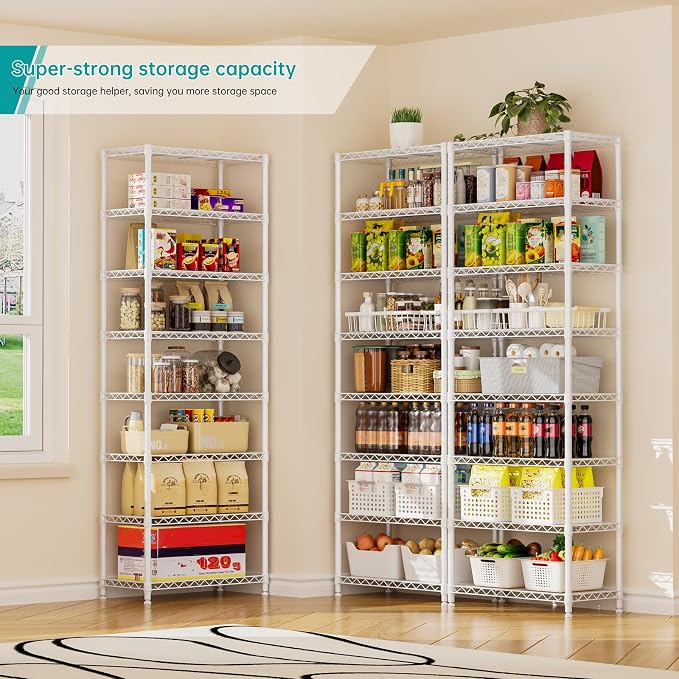 SINGAYE 8 Shelves Storage Wire Shelf Closet Metal Shelving Pantry Wheels | Shelf Bathroom Organizers Metal Kitchen Garage Shelving Unit Laundry Room Organization Home Rack Net Basket with Wheels