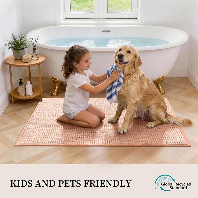 YIHOUSE Pink Bathroom Rugs Sets 2 Piece, Quick Dry Thin Bath Mat, Non Slip Absorbent Machine Washable, Bath Rugs for Bathtub Sink Home Decor (17"x24" + 17"x32")
