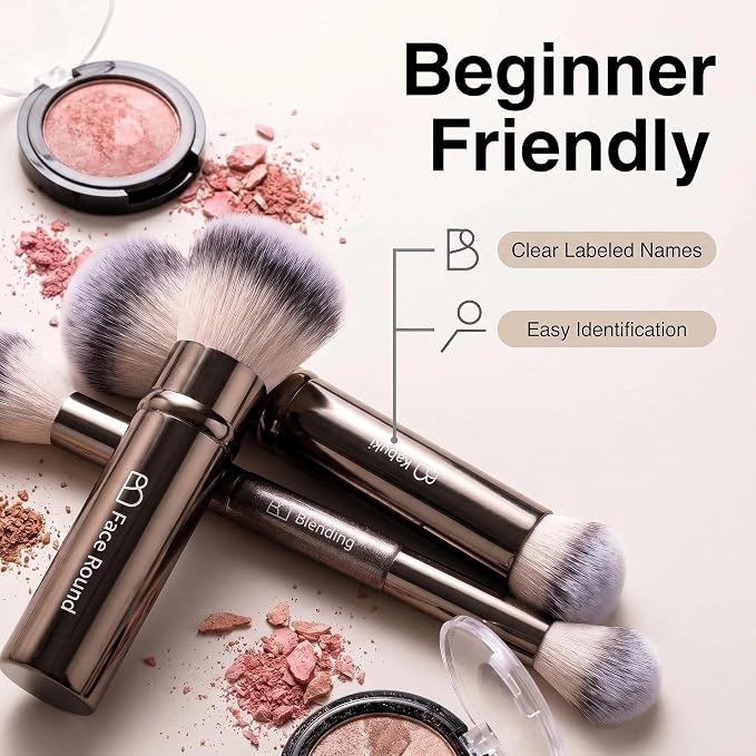 Professional Makeup Brush Set BS-MALL with Travel Case, 20PCS Synthetic Makeup Brushes for Foundation, Conce aler, Blush, Powder & Eyeshadow, Labeled Face Eye Brushes for Beginners, Makeup Artists