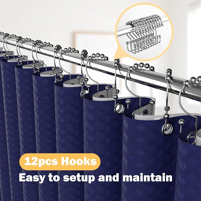 Navy Blue Bathroom Set, 23 PCS Bathroom Accessories Set with Shower Curtains, Trash Can, Toothbrush Holder, Soap Dispensers, Toothbrush Cup, Vanity Tray, Soap Dish, Toilet Brush, Qtip Holders