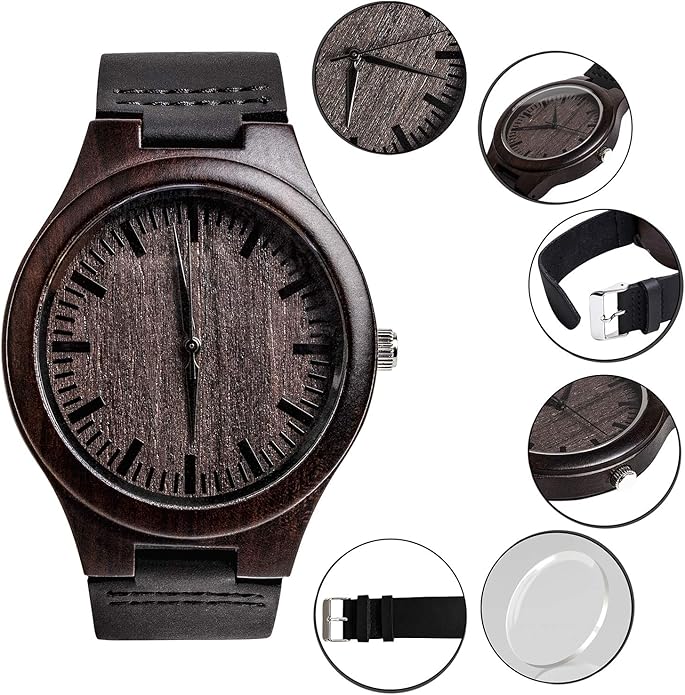 Custom Engraved Wood Watch Gifts for Fiancé Boyfriend Husband Men Him As Personalized Anniversary Christmas Birthday Father Day Graduation Valentine's Wooden Idea