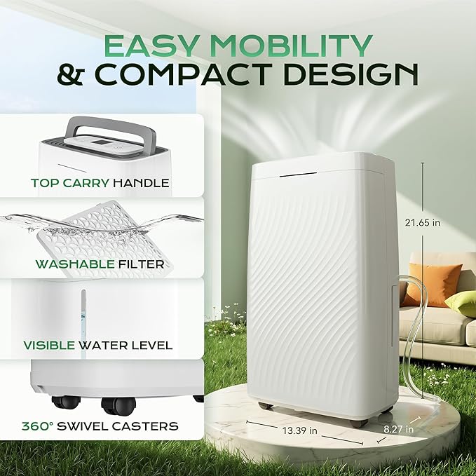 Tehanld 80-Pint Dehumidifier for Basement With Drain Hose, Compressor Dehumidifier for 5000 Sq Ft, Efficient Humidity Control,Ideal for Home, Garage, Large Room, Attic, Bathroom