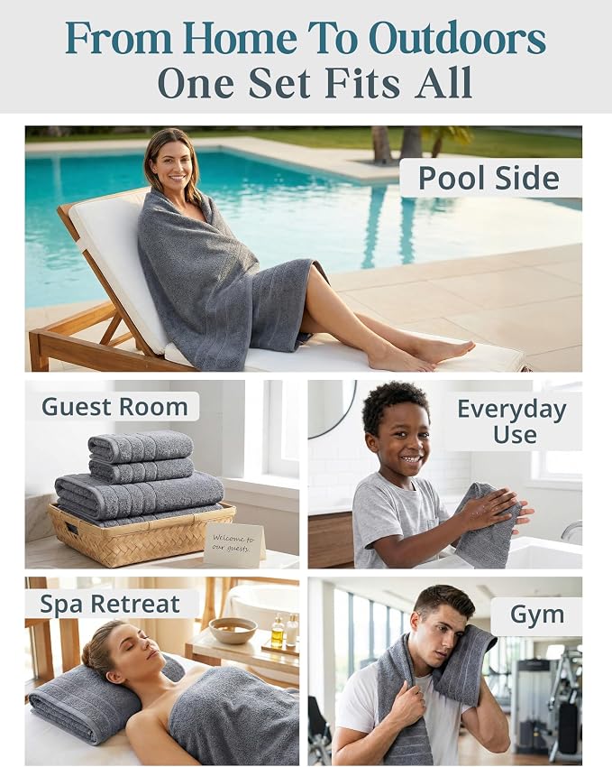 Casa Platino Bath Towel Set 100% Cotton 18 Piece Soft Absorbent - Cool Grey | Cotton Bath Towels - Densely Woven, Coordinated Colors, Dobby Border Accent, OEKO-TEX Certified, Ring-Spun Durability