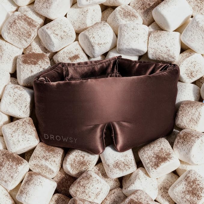 DROWSY Silk Sleep Mask - Face-Hugging, Padded Cocoon for Luxury Sleep in Total Darkness - 100% Pure Mulberry Silk (Cocoa Glow)