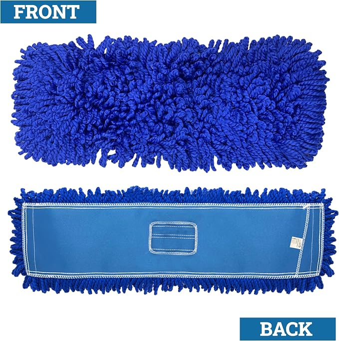 KLEEN HANDLER 24 Inch Microfiber Dust Mop, Medium Washable Commercial, Sweeper, Janitorial Head Replacement, Push Mop Broom, Blue