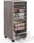 WOPITUES Storage Drawer Cart, Mobile Storage Cabinet, Makeup Storage with 10 Large Clear Drawers, Utility Wooden Rolling Cart on Wheels, for Cosmetic, Art Craft, Office Supplies, Toy, Grey