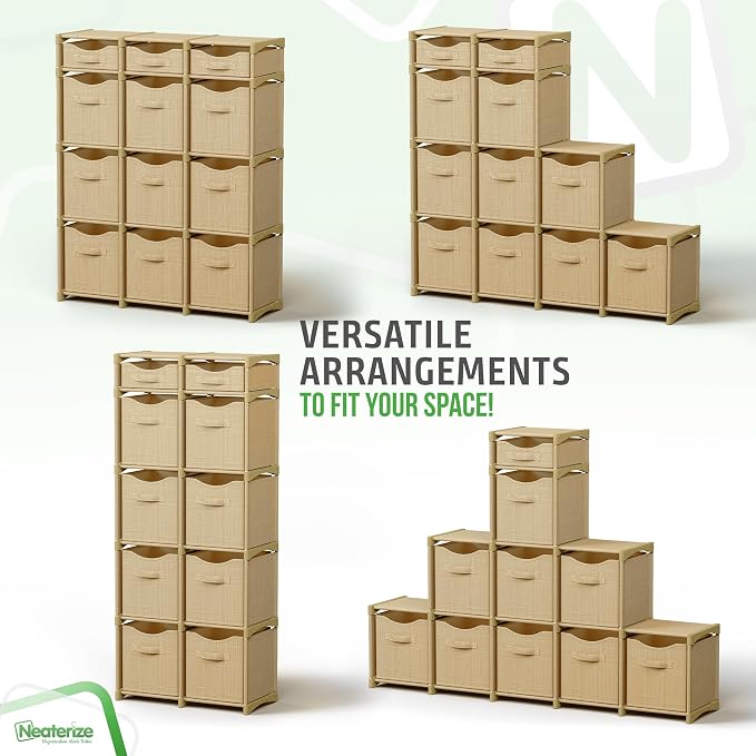 Cube Storage Organizer with 12 Storage Bins Included – Storage Cubes for Home Organization, Toy Storage, Office Storage, Living Room Storage, and General Storage Solution (Beige)