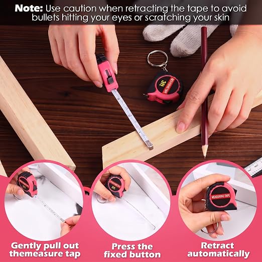 Kanayu 50 Pcs Mini Tape Measure Keychains 3 ft Small Retractable Measuring Tape Bulk with Lock Steel Easy Read Pocket for Birthday Party Favors Daily Use (Rose Pink)