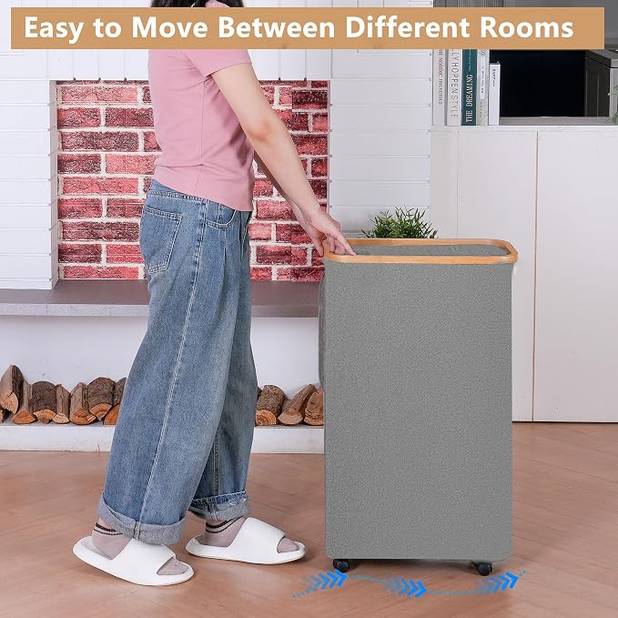 Laundry Basket with Wheels, 110L Beige Clothes Hamper for Laundry, Laundry Hamper with Lid and Inner Bag, for Laundry Room, Bedroom, Dormitory Storage,Beige