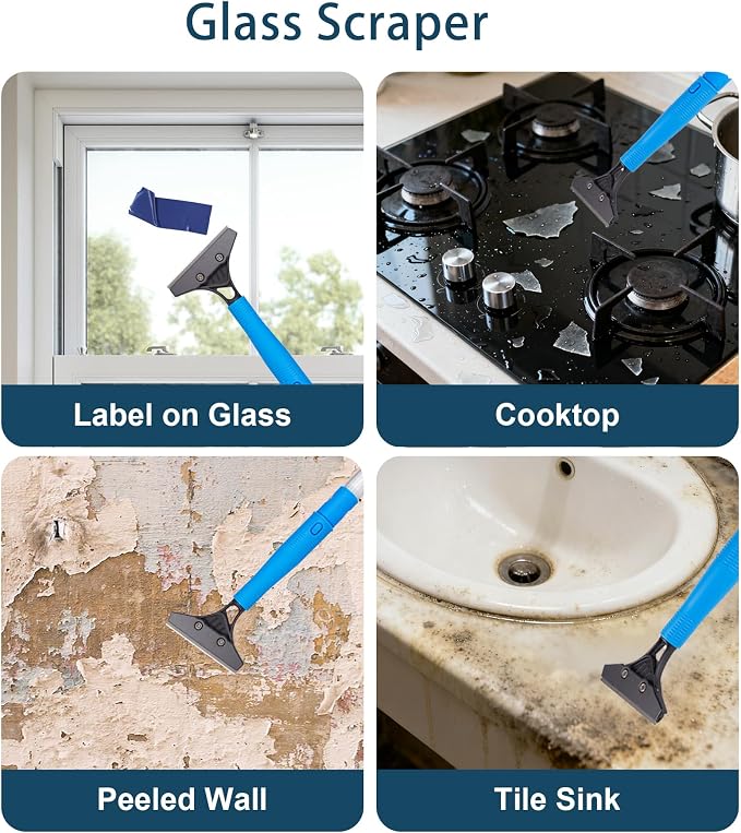 Window Cleaning Kit, Swivel Squeegee & Scrubber with Extension Poles, Foldable Bucket, Blendable Duster, 2 Scrubber Pads & Cleaning Cloth, Glass Scraper Cleaning Tool Kit for Window Glass Mirror Car
