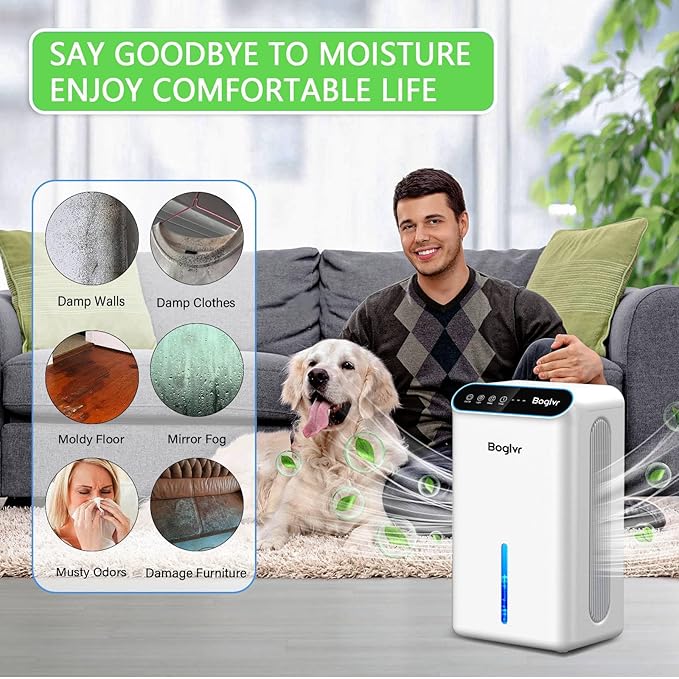 Dehumidifier for Home up to 1000 sq.ft, 98oz Small Quiet Dehumidifier with Drain Hose, 3 Timer Modes, Auto Shut Off, Aromatherapy & 7 Color Light for Bedroom, Bathroom, Basement (Deep White)
