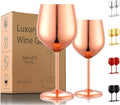 UNISWEET Unbreakable Stainless Steel Wine Glasses Set of 2, Rose Gold | 17oz Unique Fancy Metal Wine Goblets, Shatterproof, Ideal for Outdoor, Camping, Travel, Pool, Great Gift for Wine Lovers