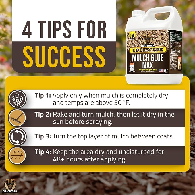 PetraMax Lockscape Mulch Glue for Landscaping, (Made in USA) - Pet-Safe Landscape Adhesive for Pine Straw, Wood Chips - Ready to Spray Mulch Anchor & Landscape Glue Spray for Lawns & Patios (2 Gallon)
