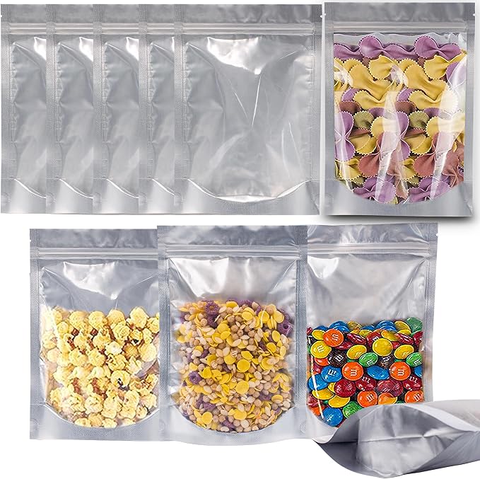 Wisesorb 1 Quart 360 Packs Mylar Bags For Food Storage, 7"x 10" Mylar Bags With Window, Freeze Dried Candy Bags, Reusable Storage Bags For Food, Mylar Food Storage Bags for Long Term Food Storage