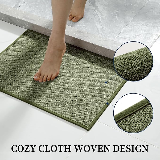 YIHOUSE Green Bathroom Rugs Sets 3 Piece, Quick Dry Thin Bath Mat with Toilet Rug, Non Slip Absorbent Machine Washable, Bath Runner Rugs for Bathtub Sink Home Decor