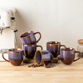 theterra Ceramic Coffee Mugs Set of 6, 12oz Handmade Coffee Cups with Handle for Latte, Tea, Milk, Beer, Hot Cocoa, Amber Amethyst