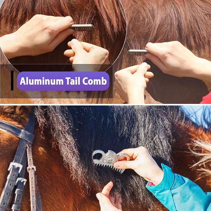 13 Piece Horse Grooming Kit, Complete Horse Brush Set & Curry Comb, Horse Brushes for Grooming with Tote Bag, Tack Room Supplies for Effective Bathing Massaging, Gift for Horses Owners (Purple)