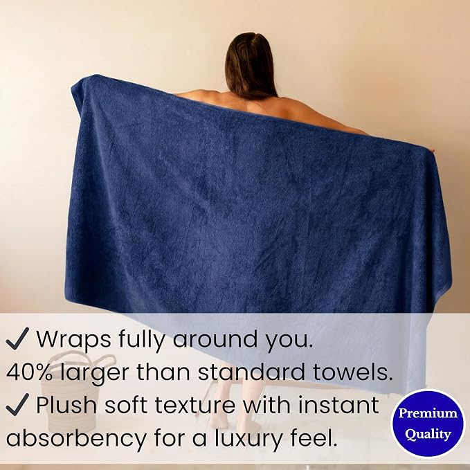 SALBAKOS Luxury 100% Turkish Cotton Bath Sheet 40x80 (1-Piece, Navy Blue) | Extra Large Jumbo Oversized Bathroom and Beach Towel, Super Soft Highly Absorbent Thick Premium Hotel Quality, Made in Turkey