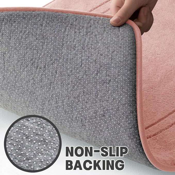 YIHOUSE Memory Foam Bath Mat Set, Bathroom Rugs Sets 3 Pieces, Non Slip Bath Mats for Bathroom, Super Soft and Water Absorbent Bath Rug Set, Machine Washable U Shape Toilet Rug,Pink