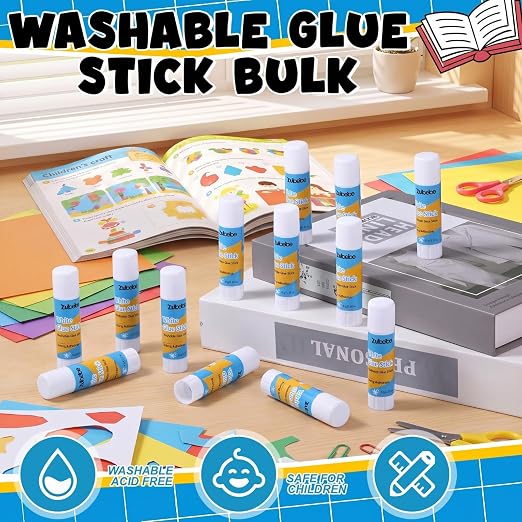 Zubebe 200 Count Glue Stick Bulk, 0.32 oz, 9g, Washable White Glue Stick for Crafts Home Back to School Classroom Students Teachers Employees Scrapbooking Crafting Supplies (Chic)