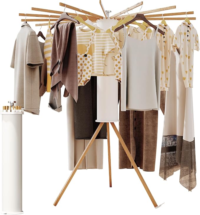 BOQORAD Clothes Drying Rack Foldable,Laundry Drying Rack,Drying Rack Clothing(16 Wood Poles),Clothes Hanger Rack,Laundry Rack Folding,Collapsible,Retractable