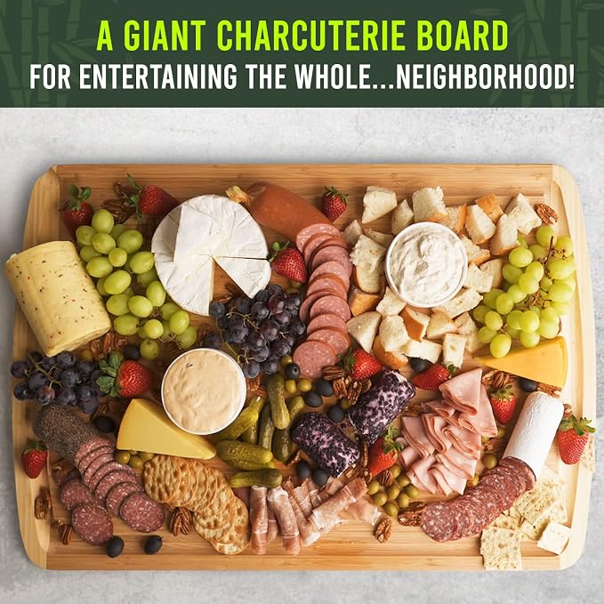 GREENER CHEF 36 x 24 Inch Extra Large Bamboo Cutting Board with Lifetime Replacements – 4XL Butcher Block, Oversized Carving & Charcuterie Board, Stovetop Cover for Kitchen Counter Space