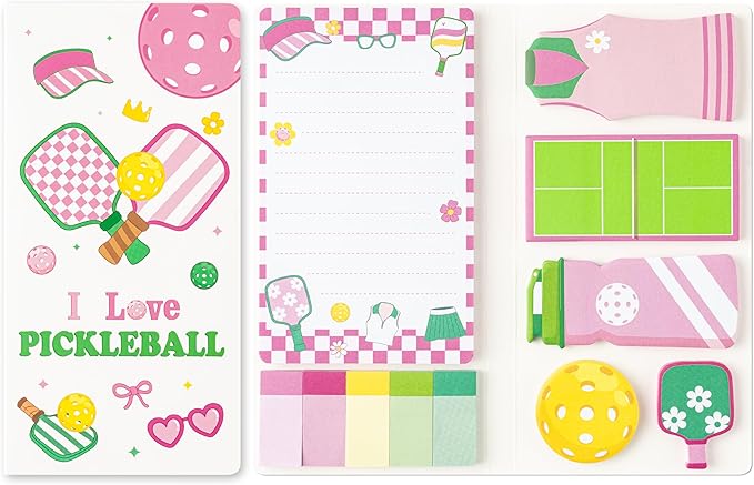Xqumoi I Love Pickleball Sticky Notes Set - 550 Sheets - Cute Pink Pickleball Self-Stick Notes Pads Sports Divider Tabs Bundle Writing Memo Pads Back to School Office Supplies Small Gift