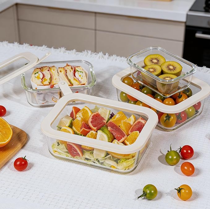 Glass Food Storage Containers with Glass Lids, Microwave Safe Food Container Set, Aitight Meal Prep Container Set, LeakProof, 100% Plastic Free, 4 Pack