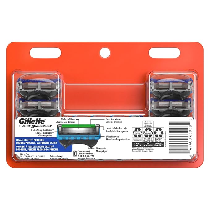 Gillette Fusion5 ProGlide Razor for Men, 12 Blade Refills with Precision Trimmer