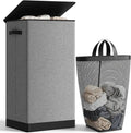 SOLEDI Laundry Hamper with Lid 100L Large & Tall Collapsible Laundry Basket, Clothes Hamper with Bag Removable Easy to Carry, Dirty Hampers for Bedroom, Bathroom, Dorm, College, Grey