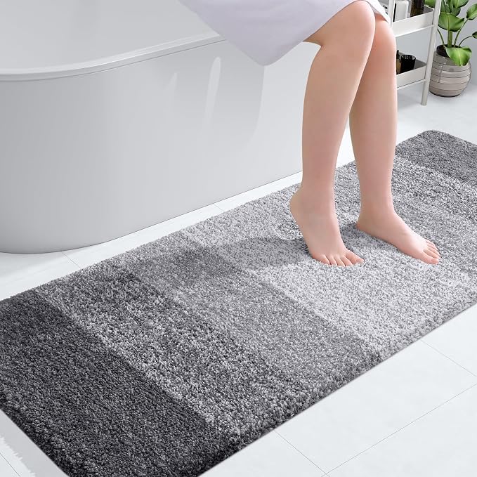 OLANLY Bathroom Runner Rugs Mat 59x24, Extra Soft Absorbent Microfiber Bath Rugs, Rubber Backing, Quick Dry, Washable Long Bath Mats for Bathroom Floor, Tub and Shower, Home Decor Accessories, Grey