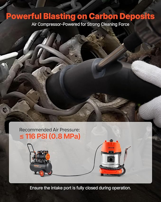 VEVOR Walnut Blaster Kit for Carbon Cleaning, 1200W Sand Blaster with Built-in Vacuum, Extension Nozzle Sandblaster Gun, and 5.5lbs Walnut Shell for Engine Intake Valve Cleaning - 13L | Large Capacity & High-Efficiency Cleaning
