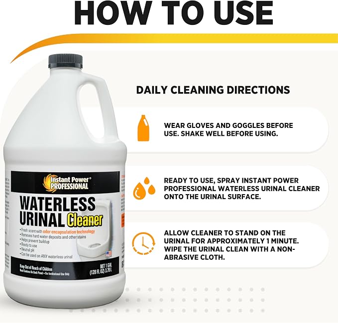 Instant Power Professional Waterless Urinal Cleaner - Urine Remover for Stains and Odors, Urine Deordorizer, Bathroom Cleaning Supplies - 1 Gallon