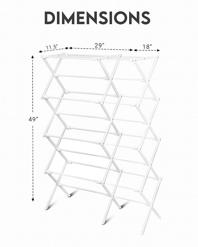 ZOES HOMEWARE 4-Tier Clothes Drying Rack, 4ft High Foldable Drying Rack Clothing for Indoor & Outdoor, Portable Collapsible Laundry Dryer for Laundry Room and Apartment, White 29" L x 49" H x 11.5" W