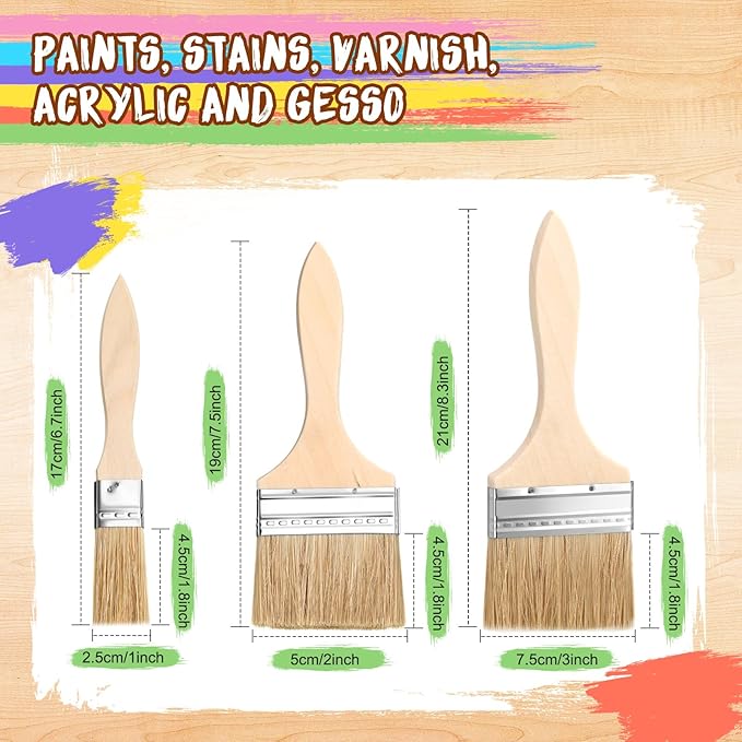 Skylety 120 Pcs Chip Paint Brushes Bulk 1/2/3 Inch Various Size Paint Brushes Household Bristle Paintbrushes Disposable Stain Brushes for Painting, Glue, Varnish, Oil, Stain, Art Crafts Furniture Deck