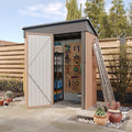 Aoxun 5x3 FT Shed Outdoor Storage Shed with Base, Brown | Metal Shed with Lockable Doors & Slooping Roof Garden Tool Shed for Backyard, Patio, Poolside