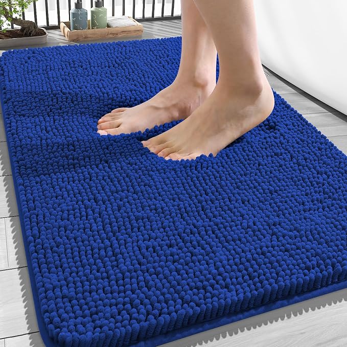 OLANLY Bathroom Rugs 34x21, Extra Soft Absorbent Chenille Bath Rugs, Rubber Backing Quick Dry, Machine Washable Bath Mats for Bathroom Floor, Tub and Shower, Home Decor Accessories, Royal Blue