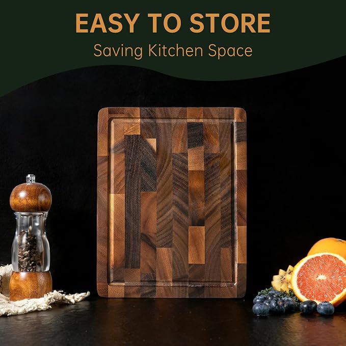 Walnut Cutting Board, Small Wooden Cutting Board Meal Prep Serving | 10"×8"×0.8", Premium Walnut Wood, End Grain, FSC Certified, Deep Juice Groove, Built-In Handle, Non-Slip Feet, Knife Friendly