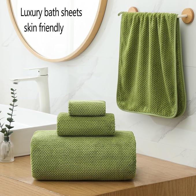 YTYC 39x78 Bath Sheets Set,Towels for Bathroom,Sage Green,6-Pieces | 2 Extra Large Bath Towels, 2 Hand Towels, 2 Washcloths, Super Soft,Highly absorbent,Hanging Loop,80% Polyester